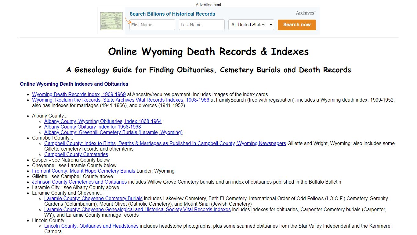 Online Wyoming Death Indexes, Records & Obituaries